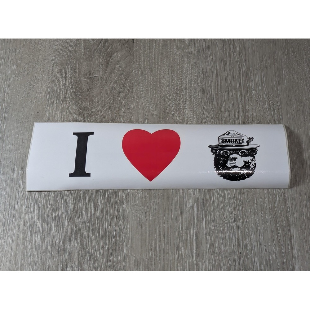 VTG Smokey Bear I Love Smokey Heart Bumper Sticker Decal US Forest Service NOS